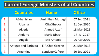 Current Foreign Ministers of all countries and info about when they assumed the office