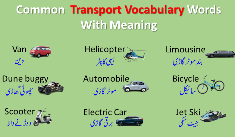 Common Transport Vocabulary Words With Meaning with simple Explanation