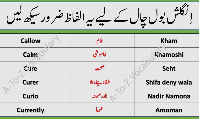 Series Of A-To-Z English To Urdu Vocabulary Part 3 Start From C