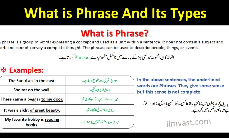 What Is Phrase And Their Types With Examples In Urdu